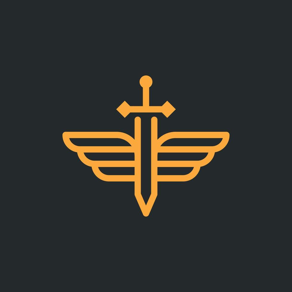 Sword wings line simple line logo design vector