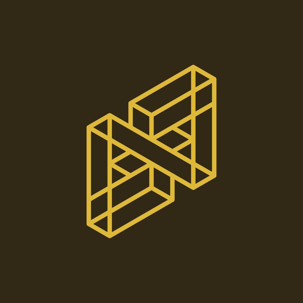 Initial letter n block golden geometric logo vector