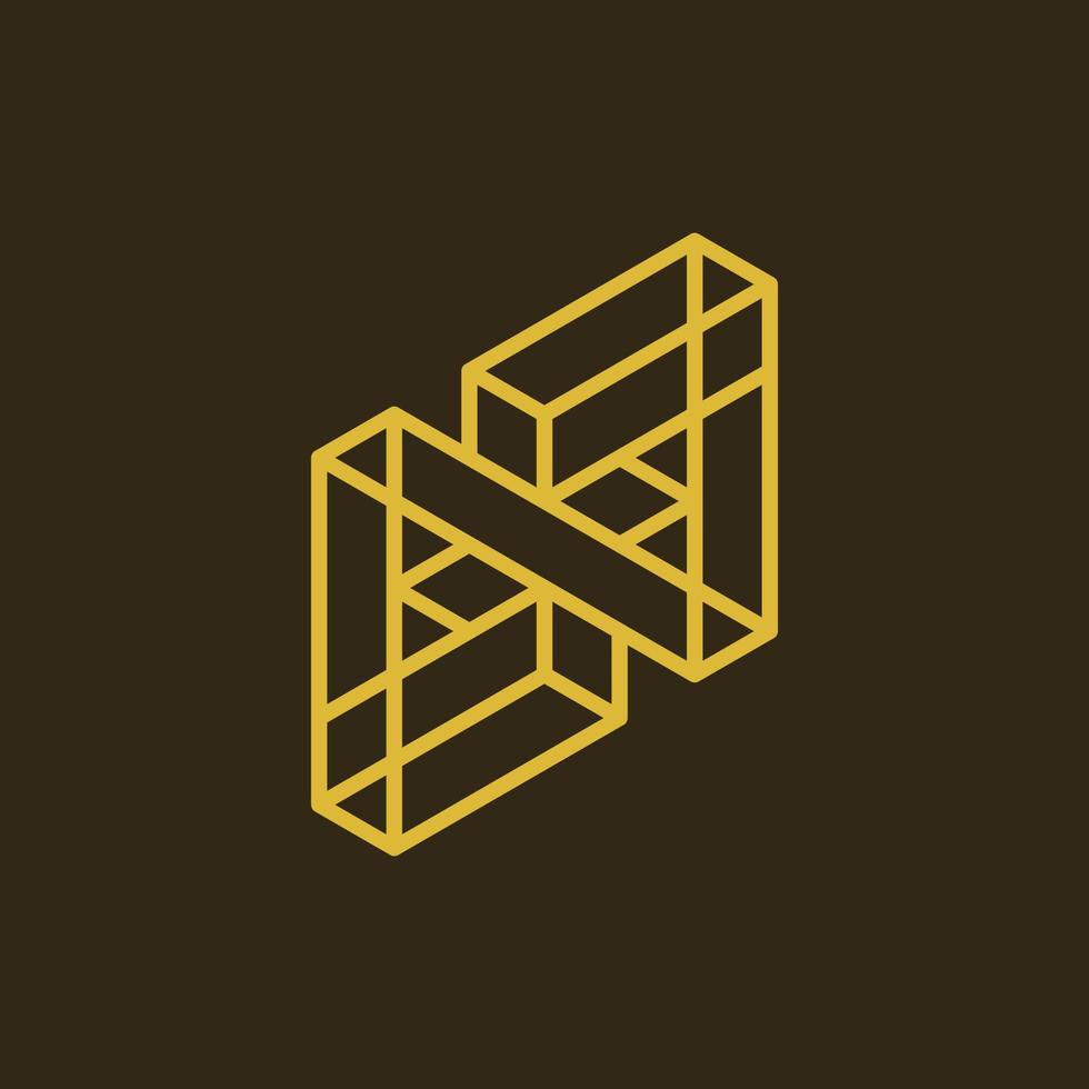 Initial letter n block golden geometric logo vector