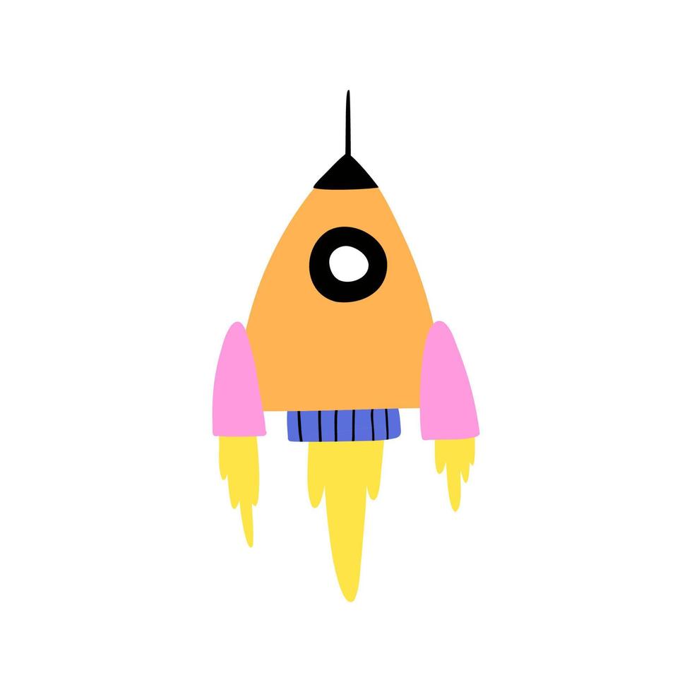 hand drawn space rocket in flat style. vector illustration