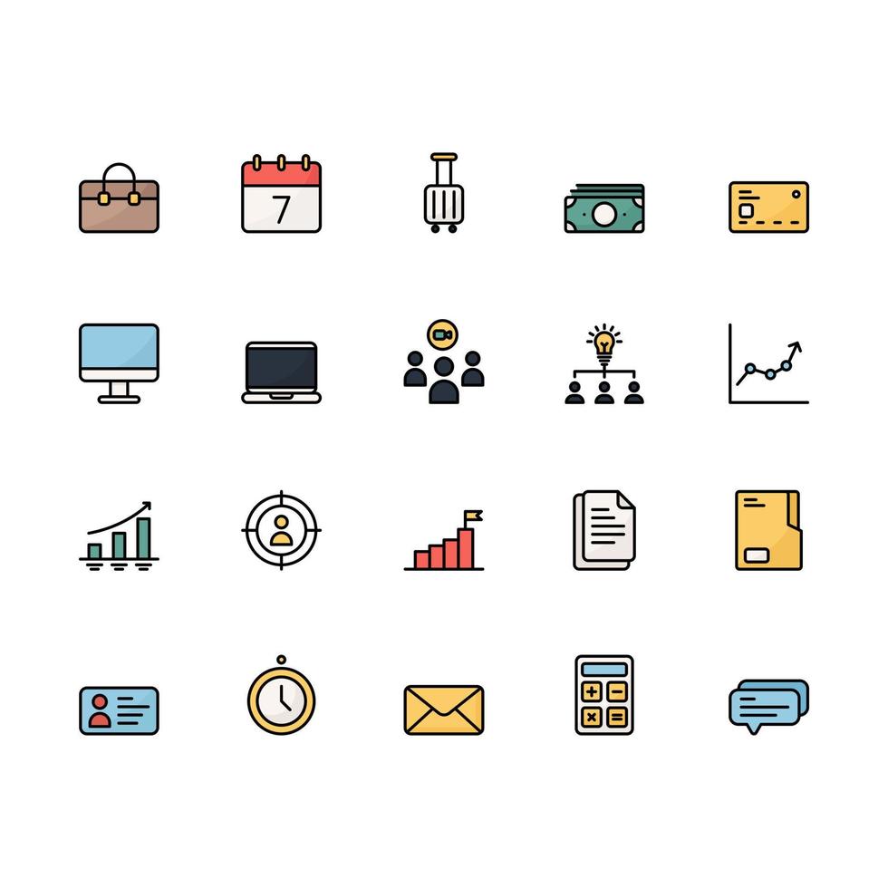 Business icon set. Business filled outline icon set. Vector illustration.