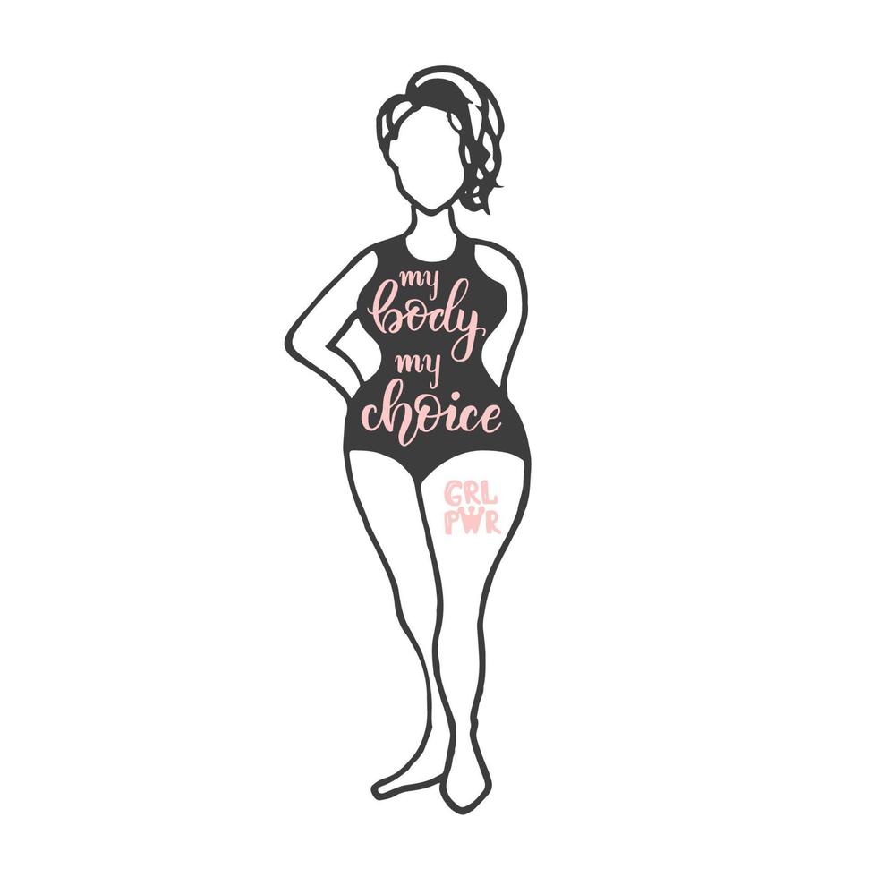 My Body My Choice lettering-a feminist slogan issues of bodily autonomy and abortion. woman silhouette symbol vector. Body positive motivation quote. vector