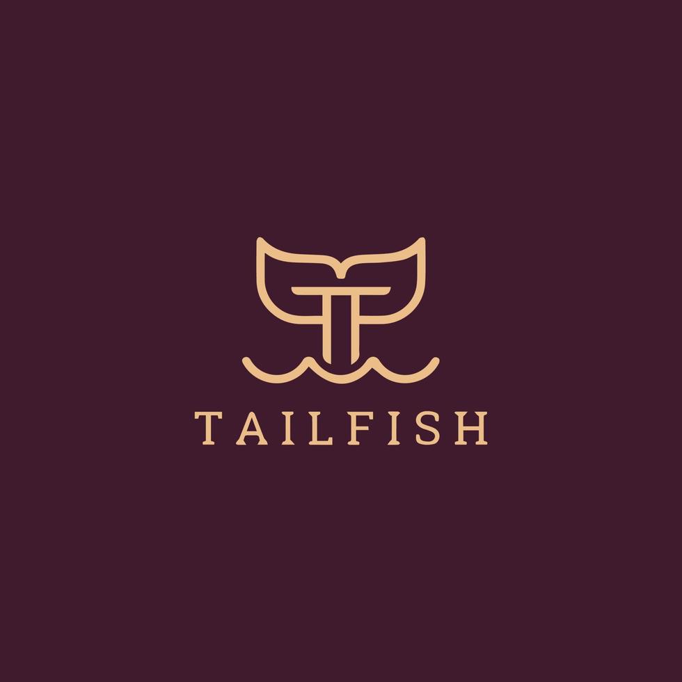 lujo y moderno t letra cola de pescado logo diseño vector