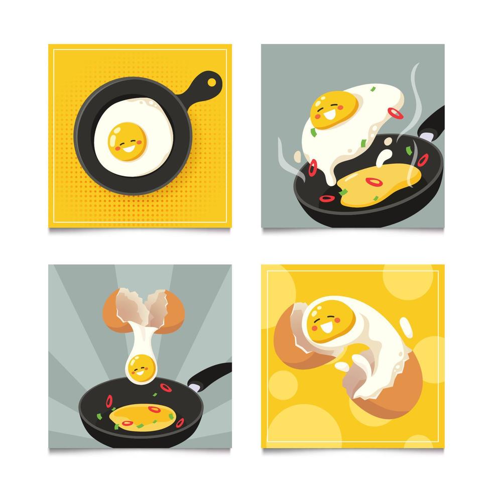 Set of Cute Egg Social Media Post vector