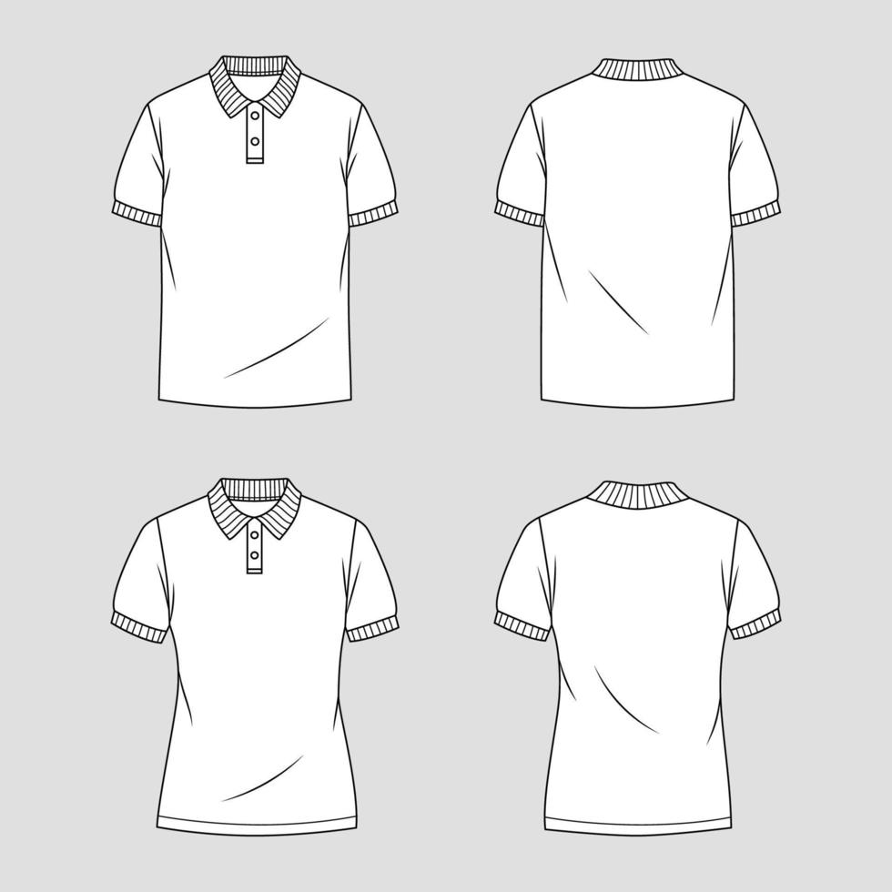 Set of Outlined Polo White Tshirt Template vector