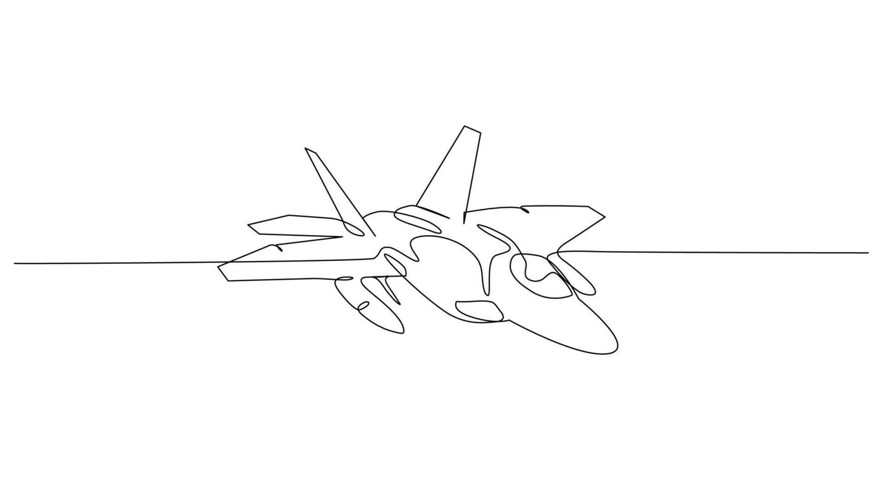 continuo línea Arte dibujo combatiente aeronave para vector ilustración, militar transporte. combate vehículo concepto