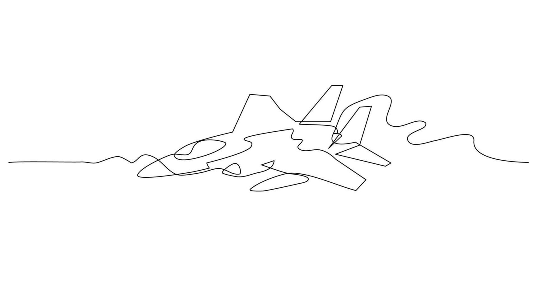 Continuous line art drawing Fighter aircraft for vector illustration, military transportation. combat vehicle concept