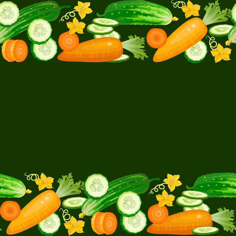 Cucumber and carrot seamless pattern with slices. Fresh vegetables. Vector. vector