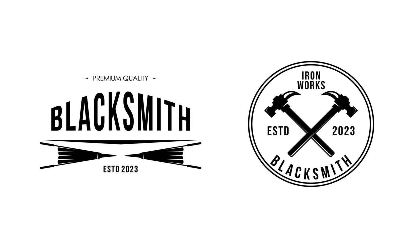 Blacksmith and iron works emblems design element for logo vector