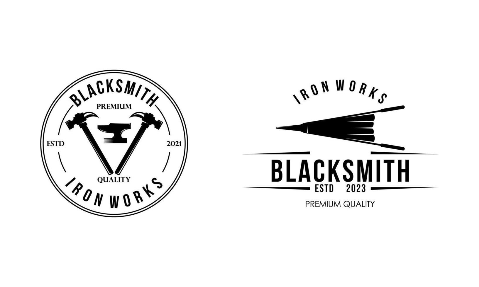 Blacksmith and iron works emblems design element for logo vector