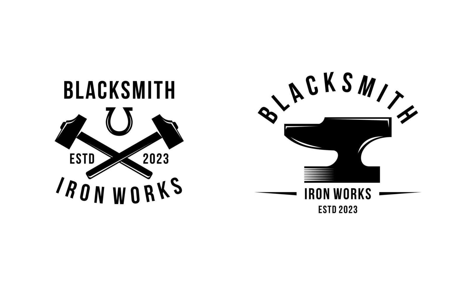 Blacksmith and iron works emblems design element for logo vector