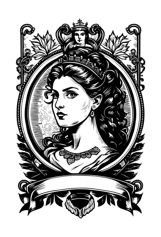 hermosa egipcio cleopatra símbolo negro y blanco mano dibujado logo ilustración vector