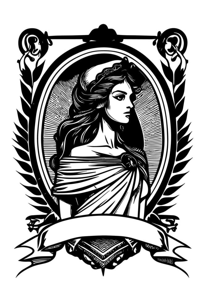 beautiful egyptian cleopatra symbol black and white hand drawn logo illustration vector