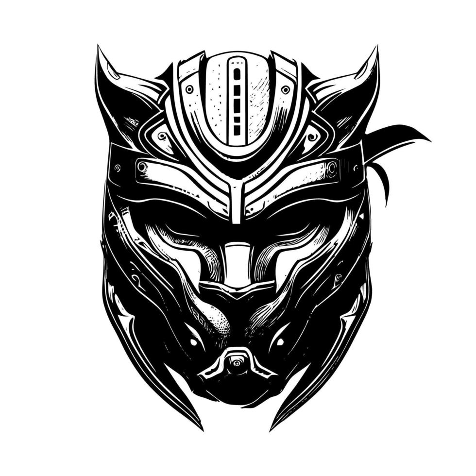 enojado samurai pantera ilustración logo negro y blanco mano dibujado ilustración vector