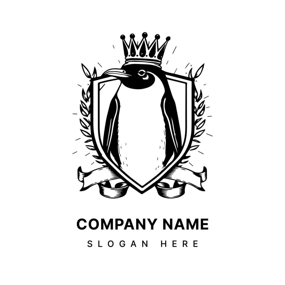 Penguin with Crown Logo Illustration King of the Antarctic vector