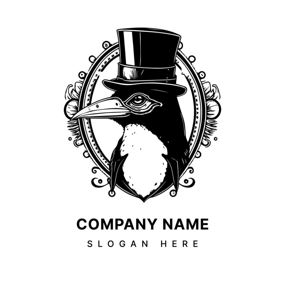 Penguin with hat steampunk Logo Illustration King of the Antarctic vector