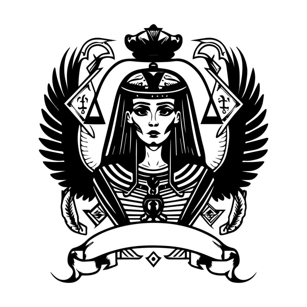 hermosa egipcio cleopatra logo mano dibujado ilustracion vector