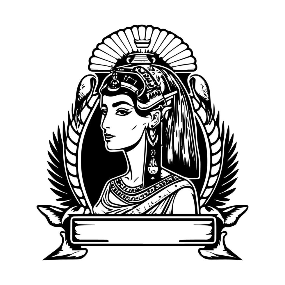 Beautiful egyptian cleopatra logo hand drawn ilustration vector