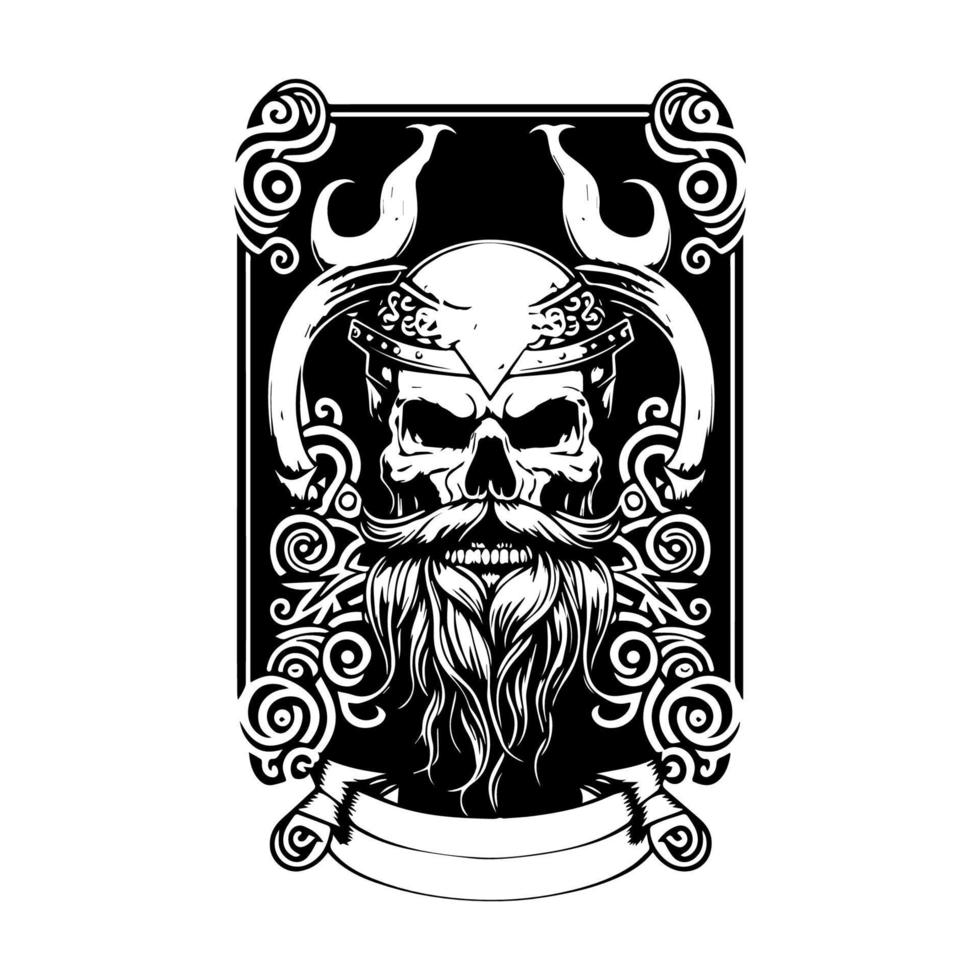 Viking Skull Head Logo hand drawn Illustration Warrior Mark vector