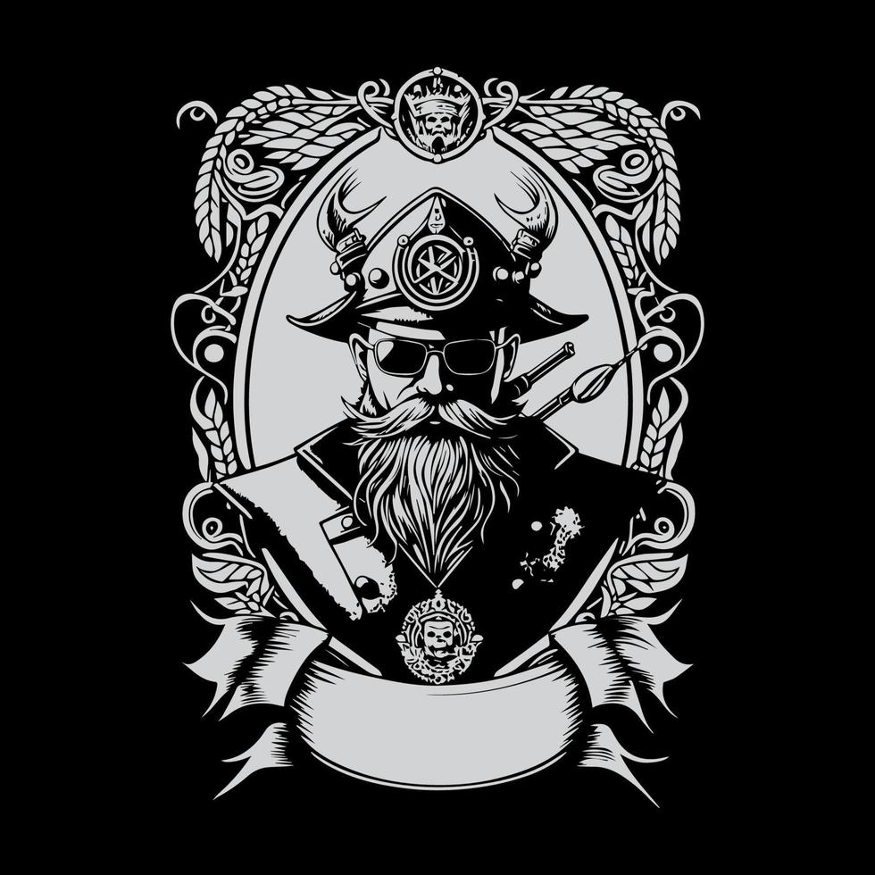 pirate skull head logo illustration is hand-drawn with meticulous attention to detail, capturing the iconic image of the swashbuckling pirate vector