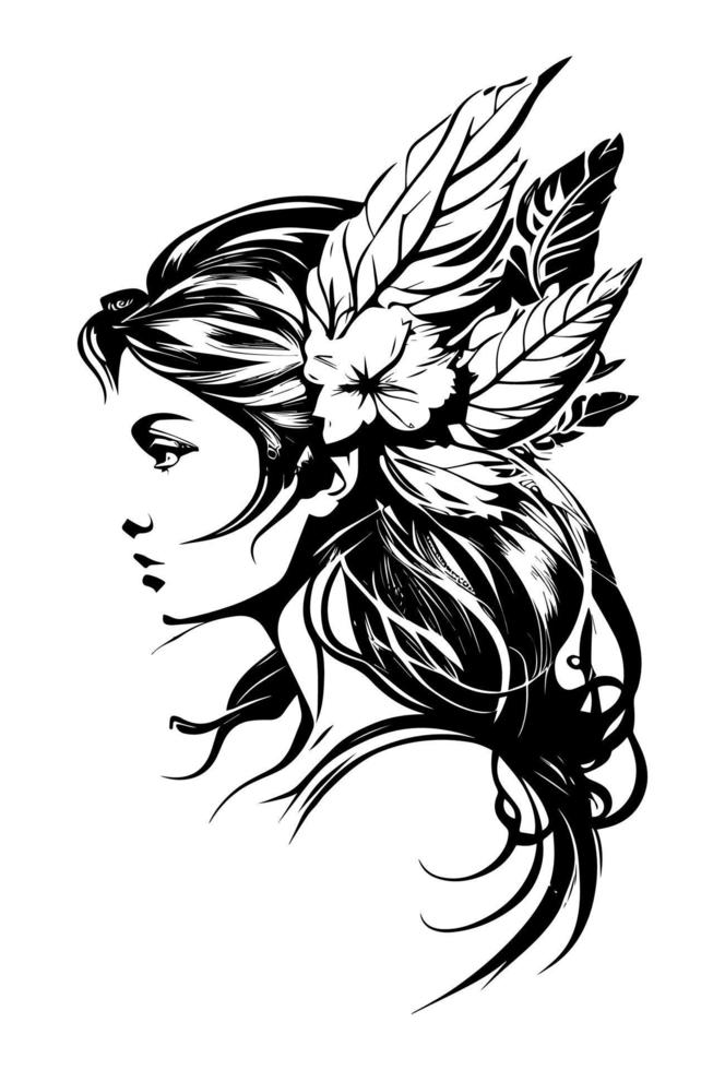 negrita y hermosa niña antiguo americano tatuaje vector