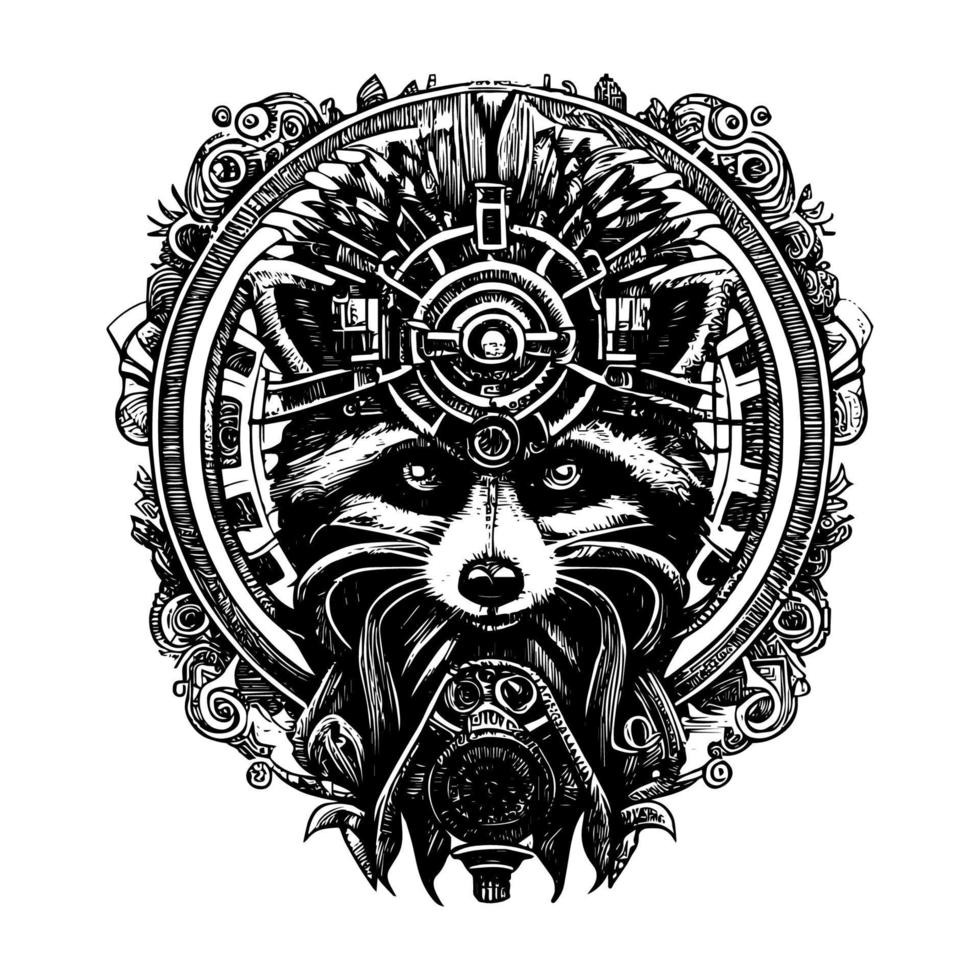 Steampunk Raccoon Head Logo is a unique and playful blend of the mischievous raccoon and the intricate details of steampunk fashion vector