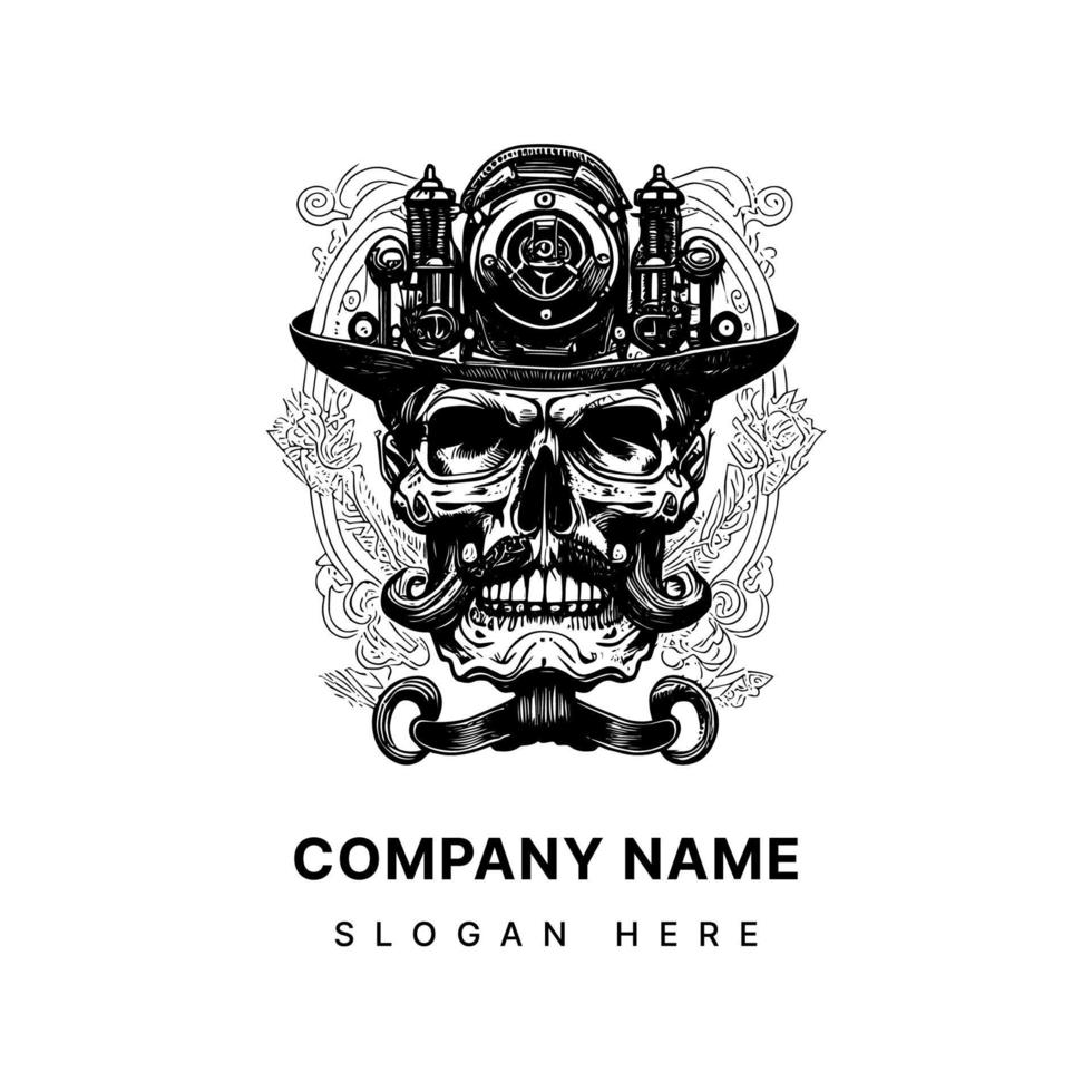 Skull Logo combines the edginess of a classic skull design with the intricate details of steampunk fashion. The result is a striking and captivating image that embodies the creative and rebel vector