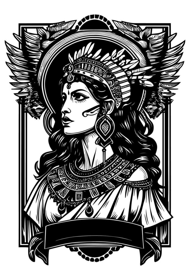 beautiful egyptian cleopatra symbol black and white hand drawn logo illustration vector