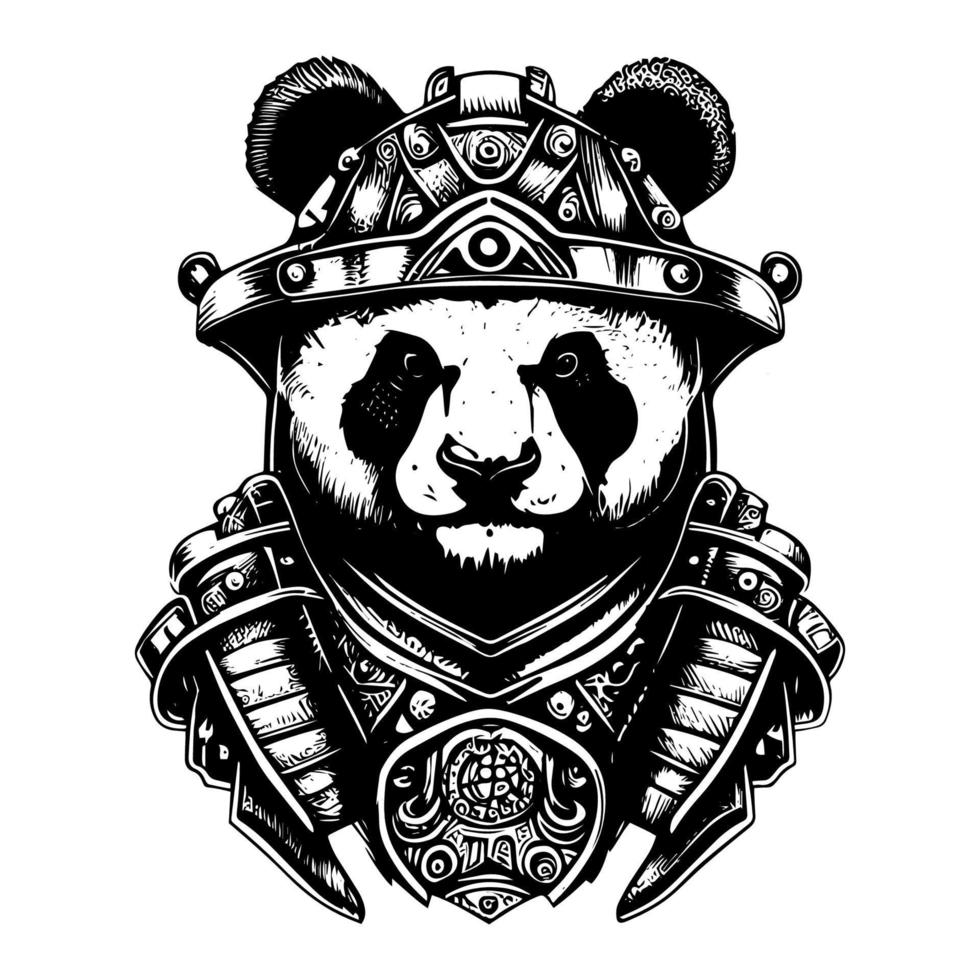 Angry panda illustration logo black and white hand drawn illustration vector