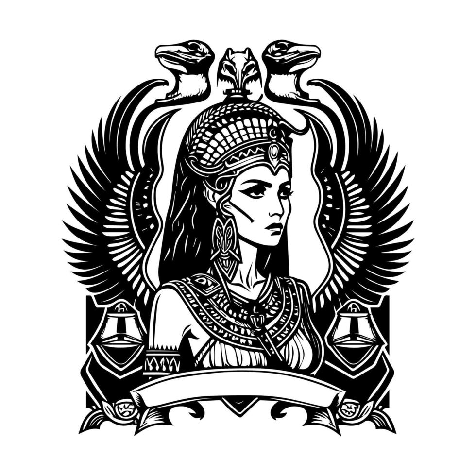 hermosa egipcio cleopatra logo mano dibujado ilustracion vector