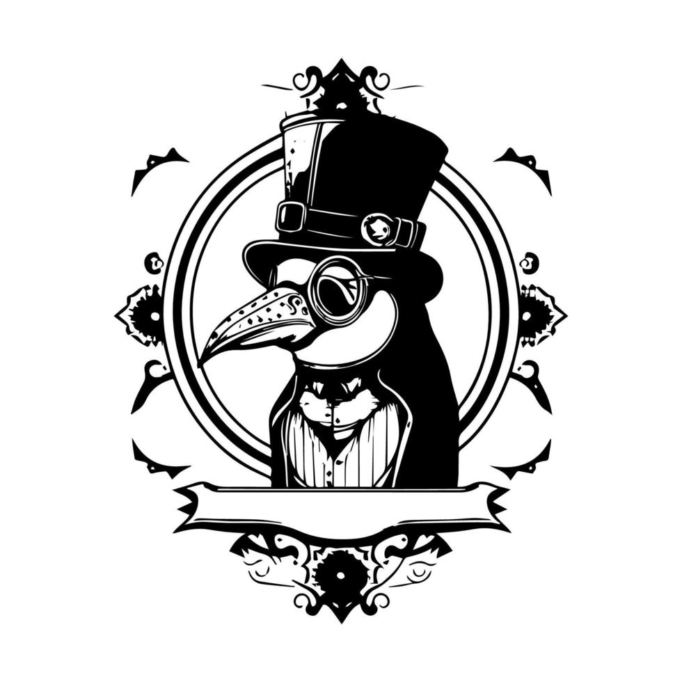 Penguin with hat steampunk Logo Illustration King of the Antarctic vector