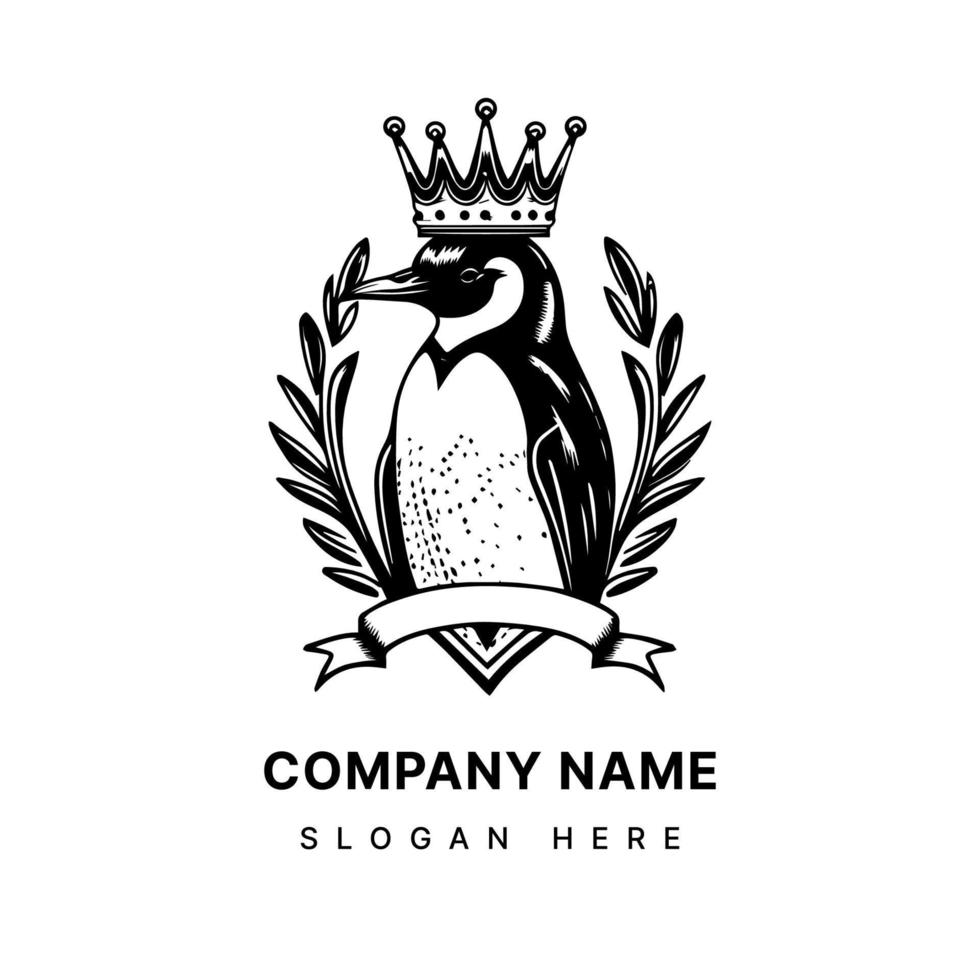Penguin with Crown Logo Illustration King of the Antarctic vector