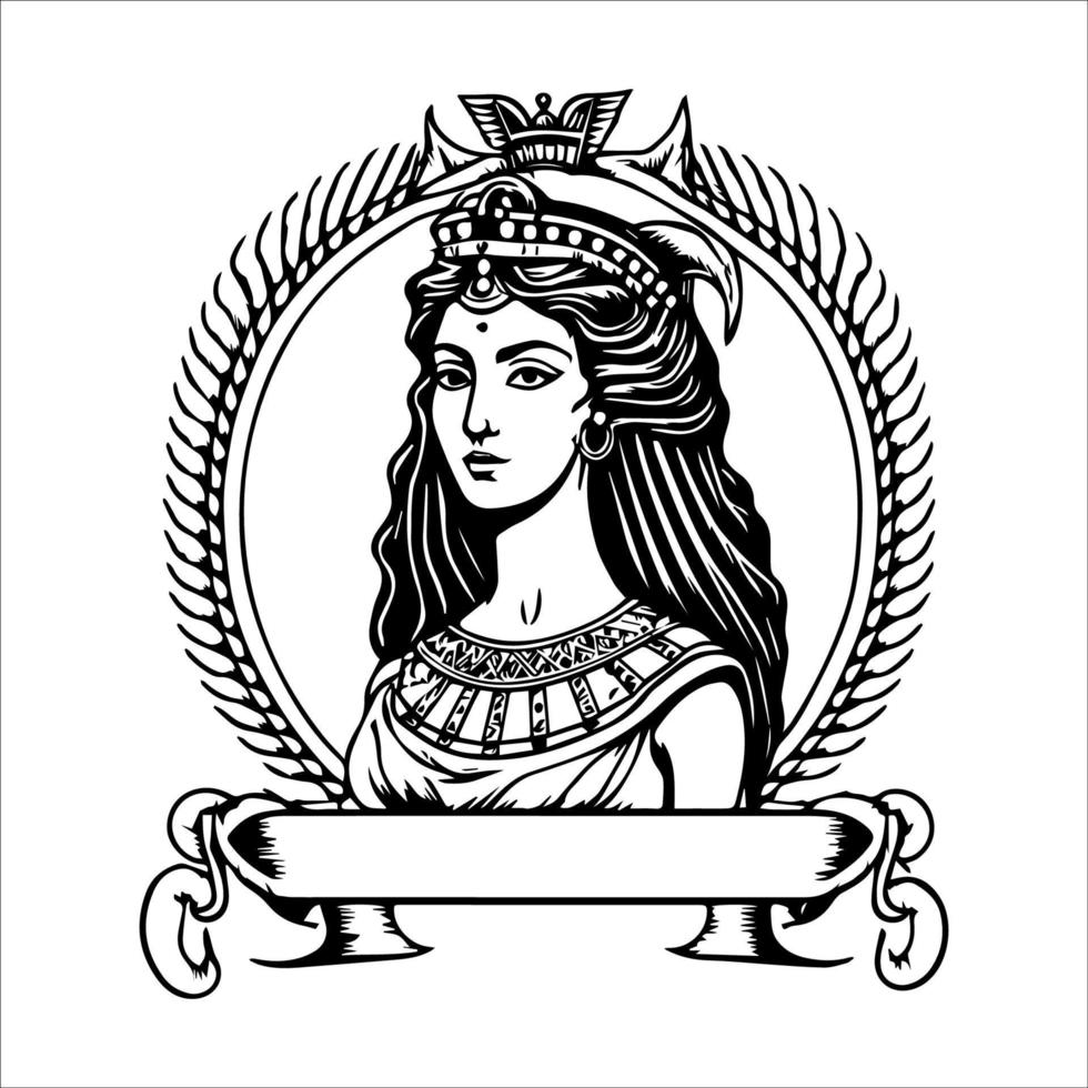 Beautiful egyptian cleopatra logo hand drawn ilustration vector