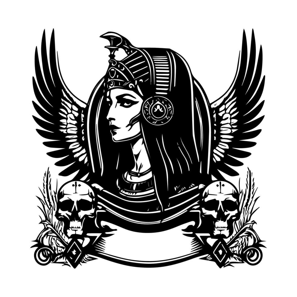 Beautiful egyptian cleopatra logo hand drawn ilustration vector