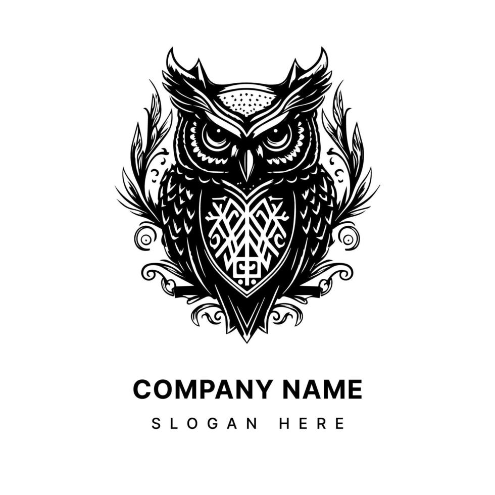 owl logo hand drawn illustration white ink vector