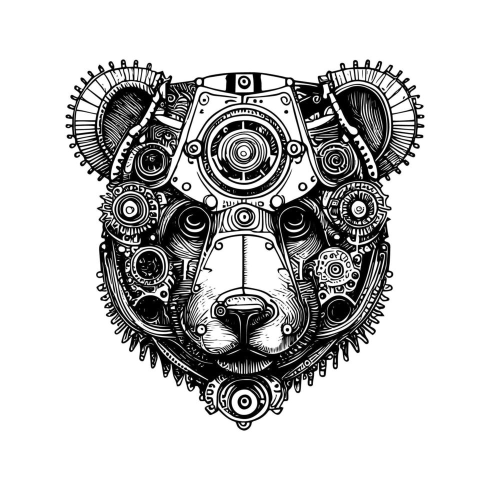 Steampunk Bear Head Logo is a playful and whimsical fusion of the beloved bear and the intricate details of steampunk fashion vector