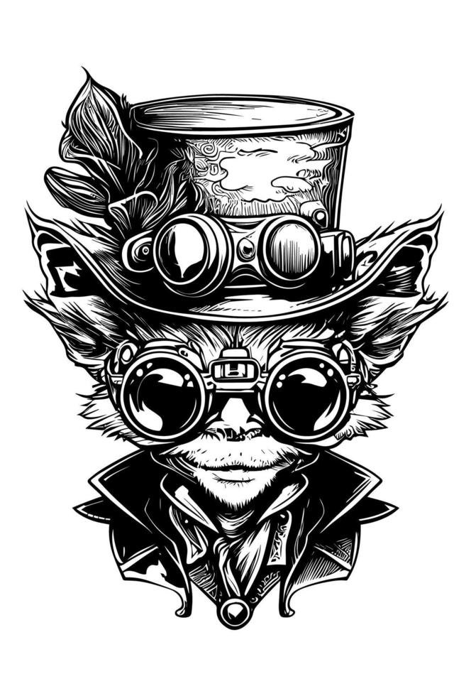 goblin wearing glass and hat logo Steampunk vector