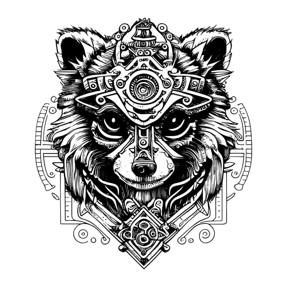 Steampunk Raccoon Head Logo is a unique and playful blend of the mischievous raccoon and the intricate details of steampunk fashion vector