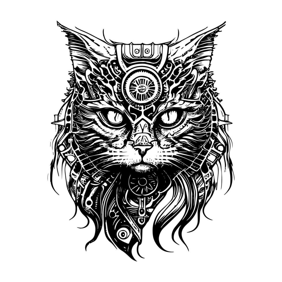 Steampunk Longhair Cat Logo is a unique and charming blend of Victorian-era aesthetics and feline grace. This design features a long-haired cat with flowing fur, donning a collar with gears vector