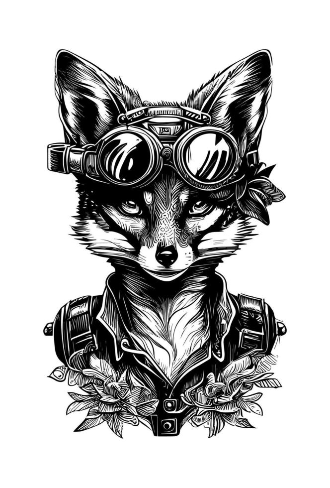 fox head hunter wearing sunglass steampunk vector