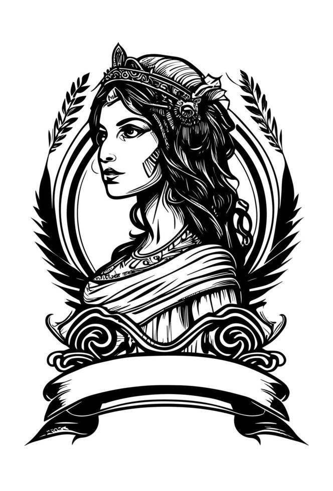 hermosa egipcio cleopatra símbolo negro y blanco mano dibujado logo ilustración vector