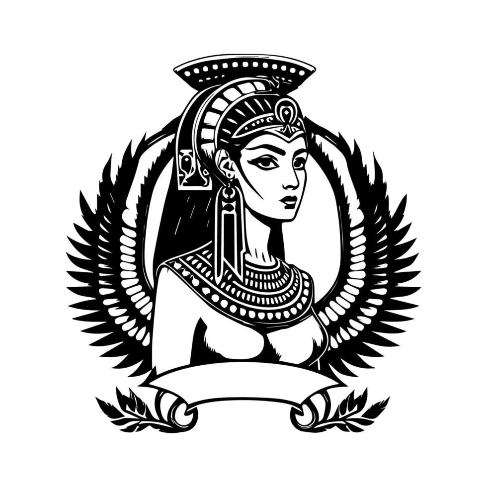 Beautiful egyptian cleopatra logo hand drawn ilustration vector