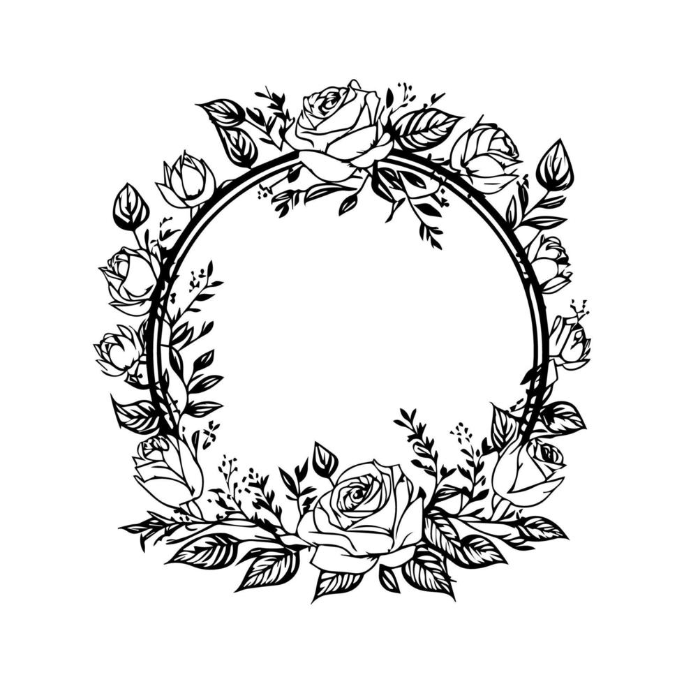 hand-drawn black and white floral logo ornament frame illustration adds an elegant touch to any branding or design project vector