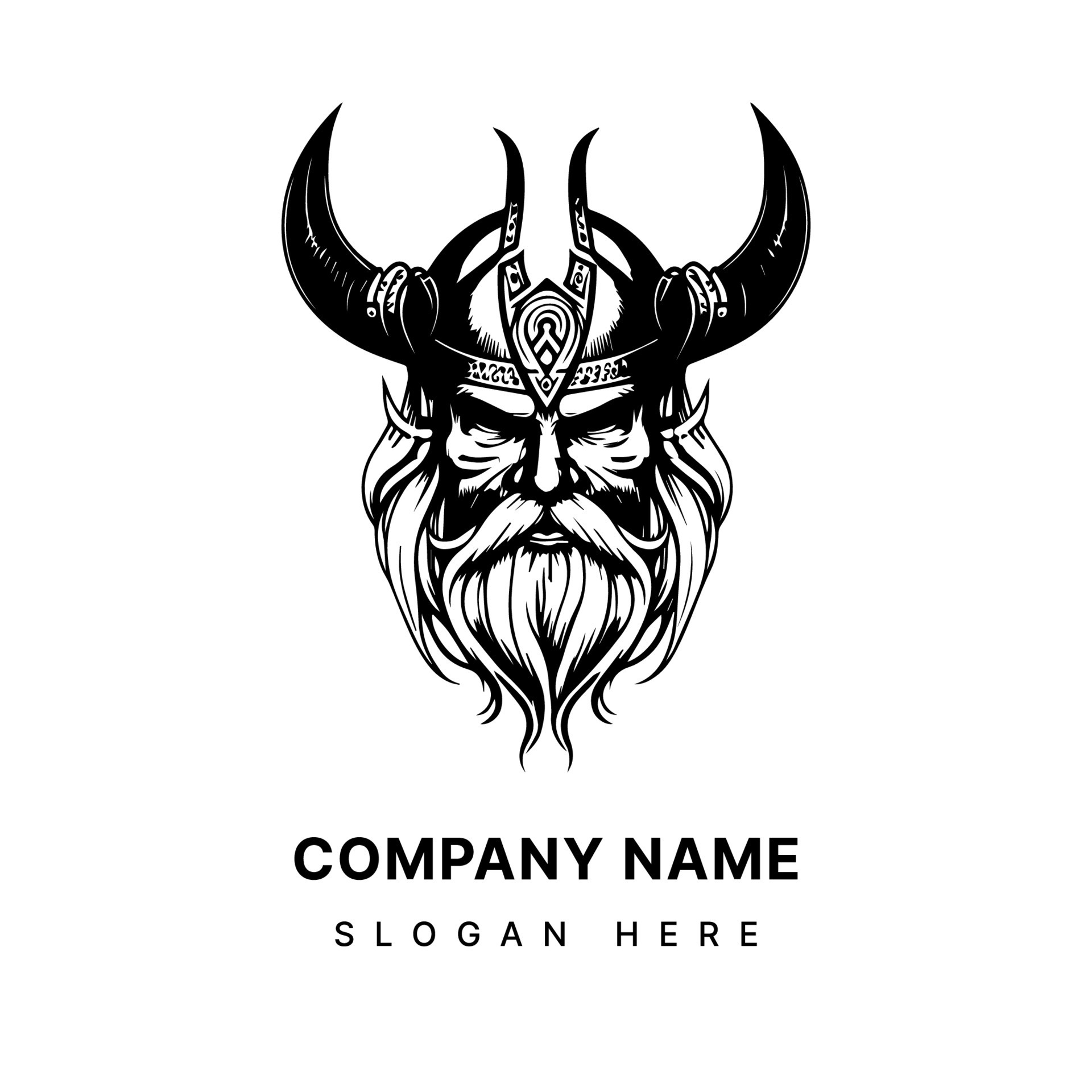 Viking Head Logo hand drawn black and white Illustration 21337989