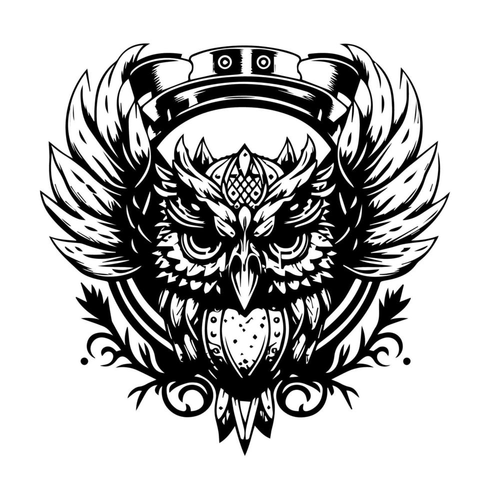owl logo hand drawn illustration white ink vector