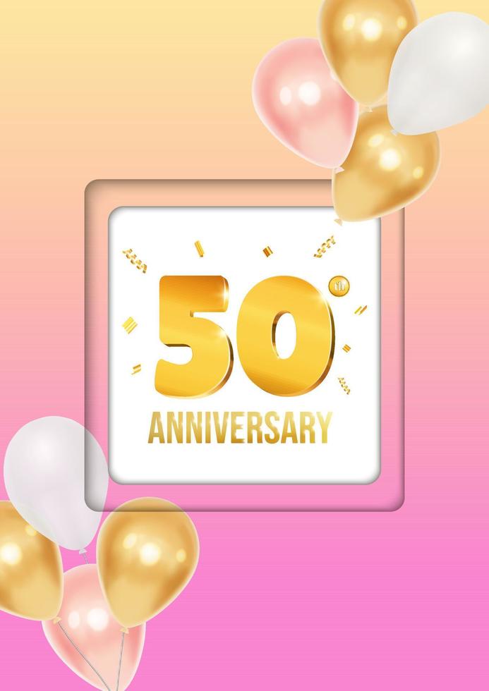 Bright anniversary celebration flyer poster with balloons and golden numbers vector