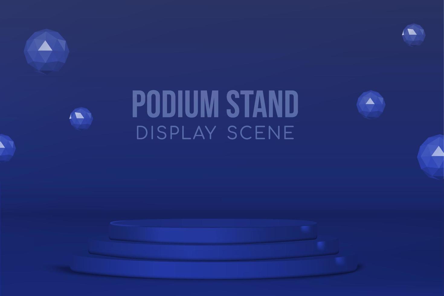 Podium stand display scene with golden rings and icospheres dark mode vector