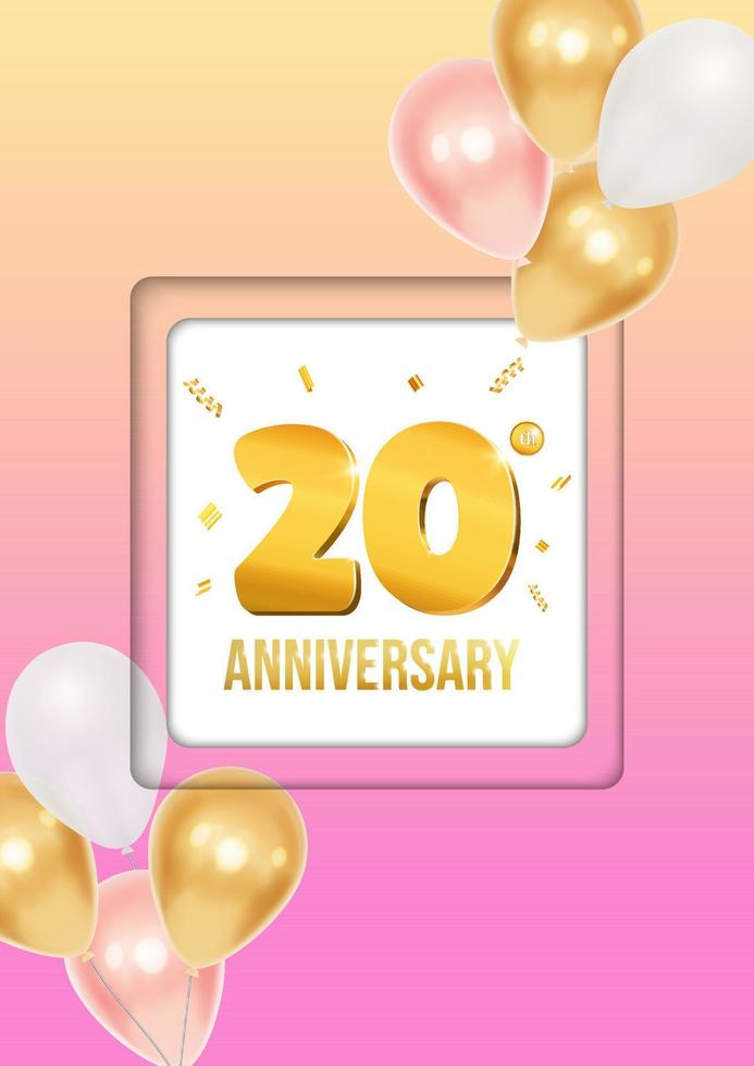 Bright anniversary celebration flyer poster with balloons and golden numbers vector