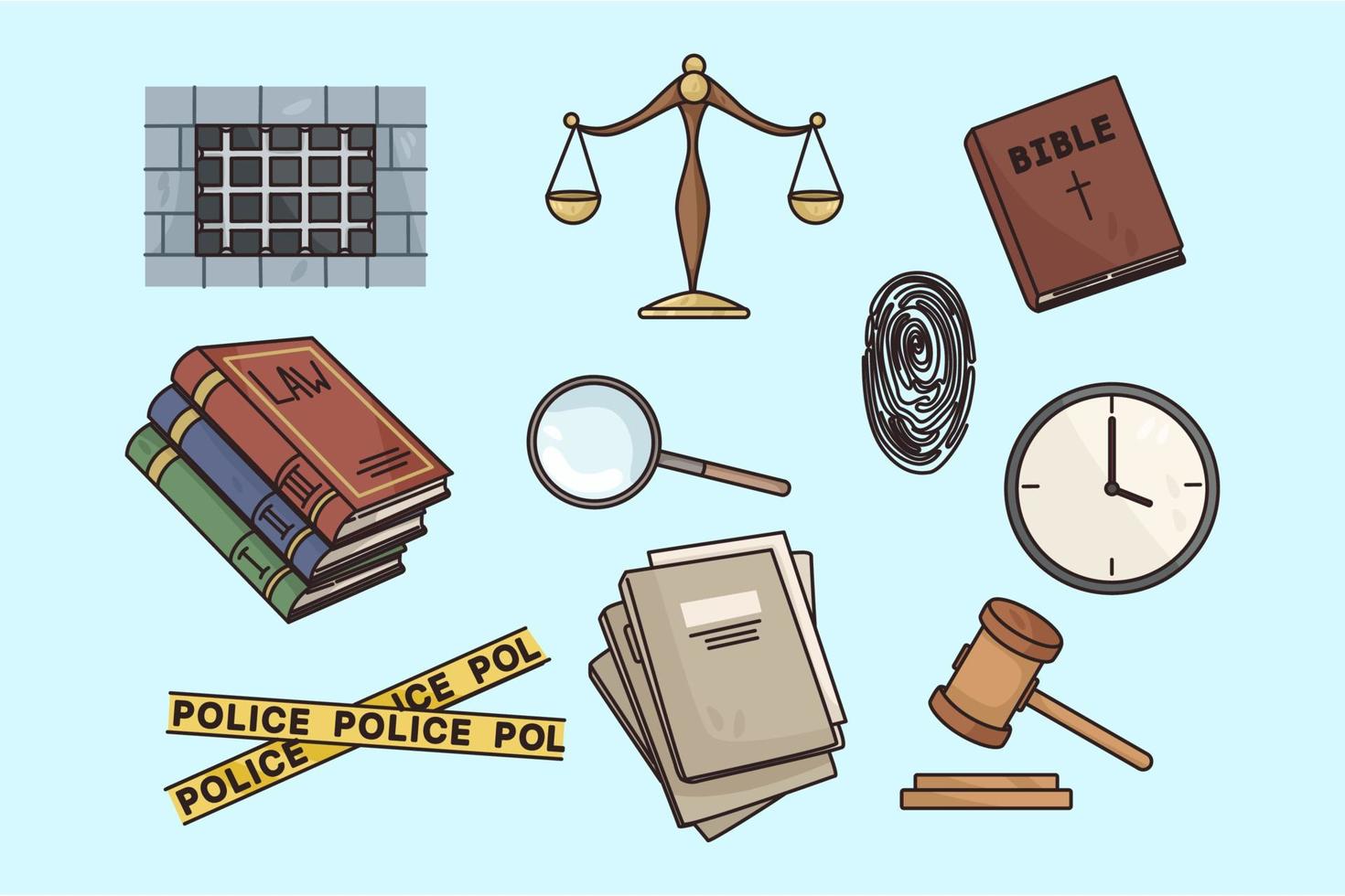 Collection of law and order icons for justice vector