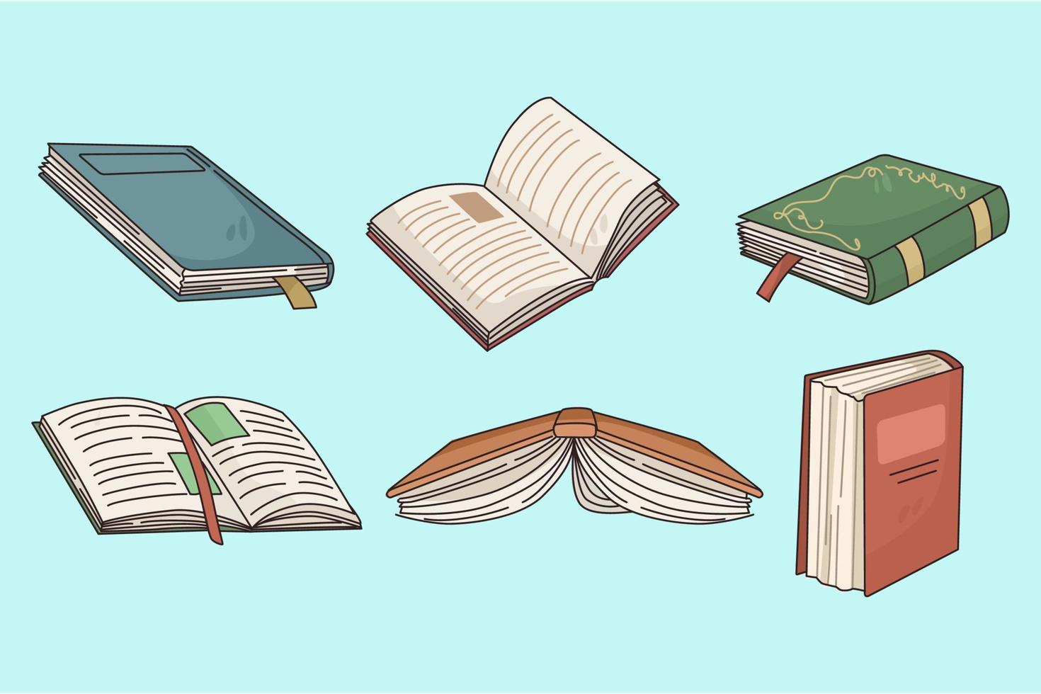 Colorful set of various classic paper books vector